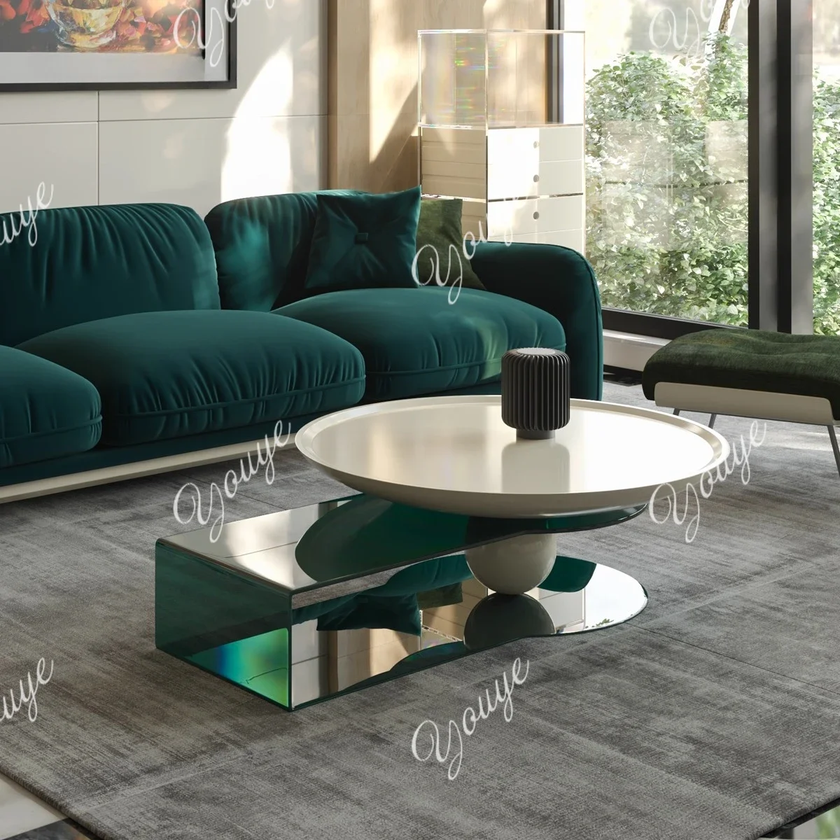 X New designer small apartment round simple modern coffee table medieval paint acrylic