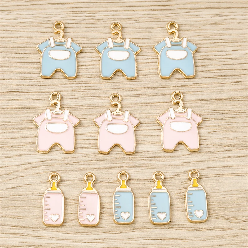 10 Stück Cartoon Emaille Baby Flasche Kleidung Charms Anhänger für Schmuckherstellung Ohrringe Halsketten Zubehör DIY Bastelbedarf