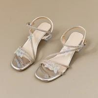 Sandals Women Shoe Block Heels New Girls Spring Chunky Retro High Comfort Fashion Rhinestone Scandals Ladies Pumps Crystal - Image 4