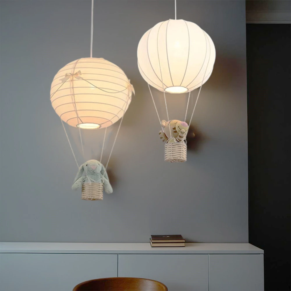 Children Hot Air Balloon Fabric Art Led Pendant Lights Dining Room Table Bedroom Baby Home Decoration