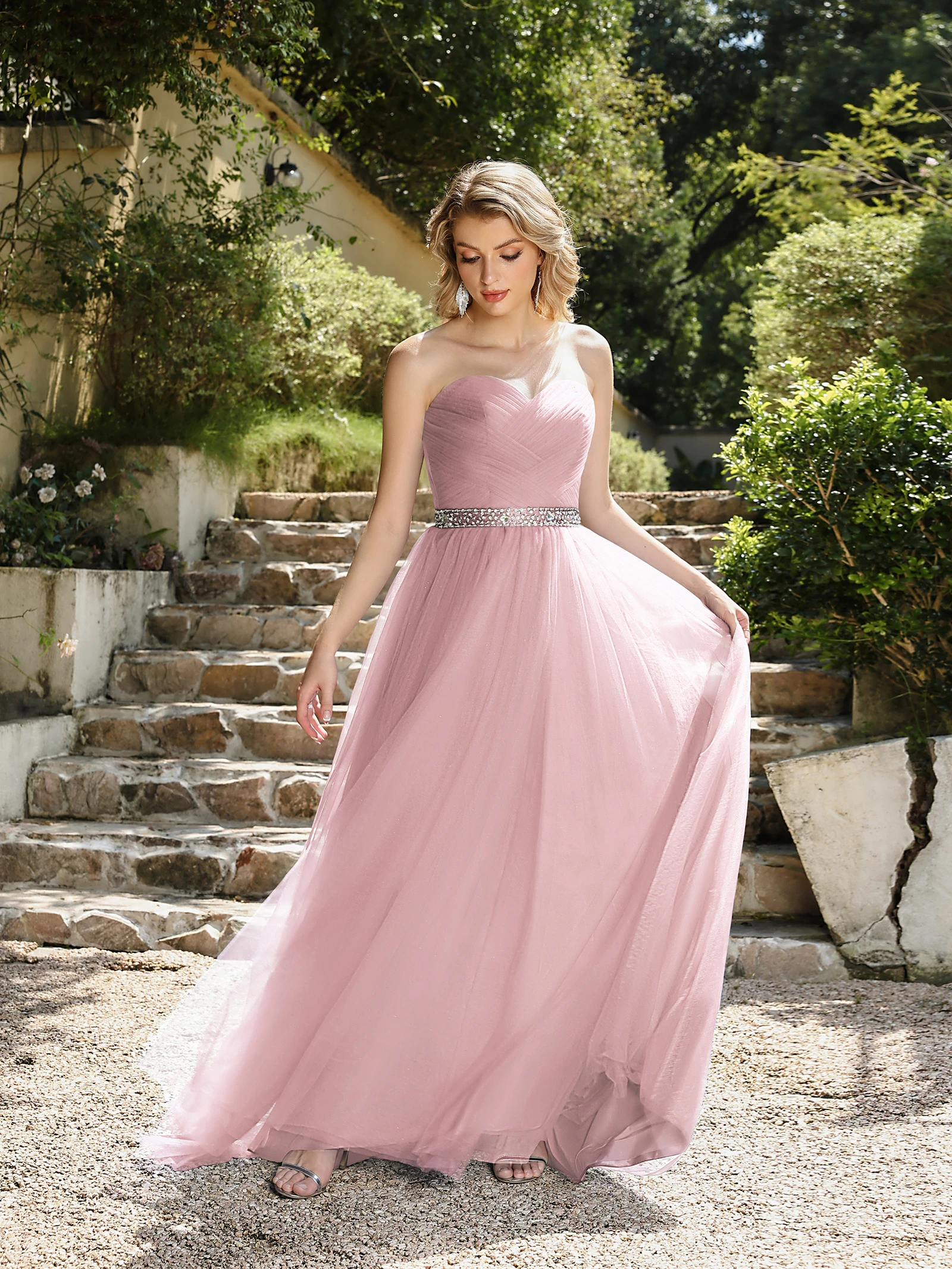 BABYONLINE Sexy escote corazón sin tirantes con cordones sin espalda tubo Top vestido de noche vestidos de novia una línea imperio tren vestidos