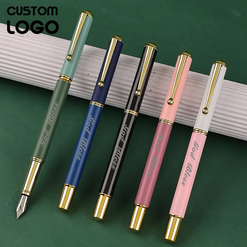 

High Quality Morandi Multicolor Metal Fountain Pen Custom Logo Personalized Engraving Name Calligraphy Pens School Teacher Gifts