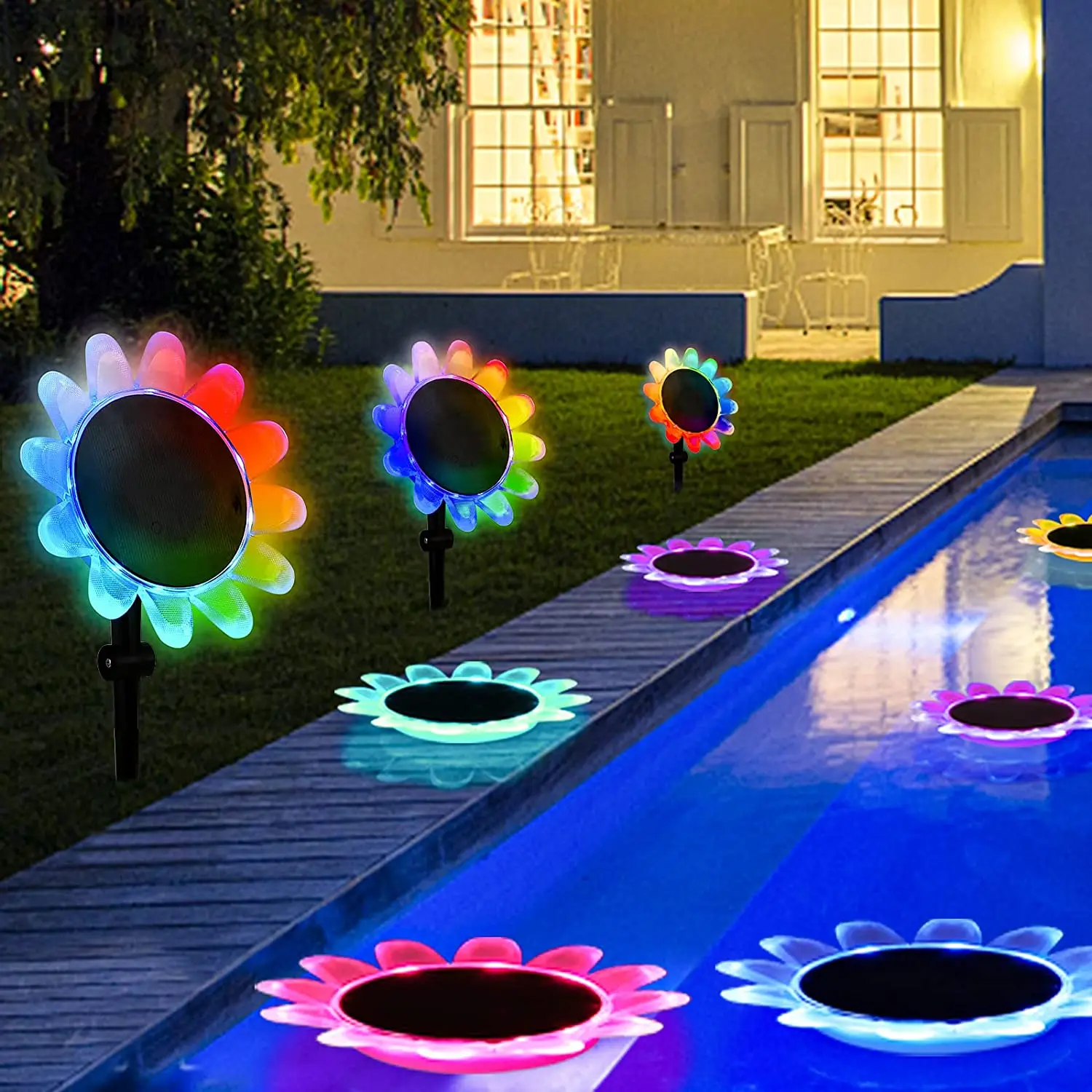 Solar Swimming Pool Lights with Colorful Changing IP68 Waterproof Sunflower Solar Pool Light for Fountain Fish Ponds