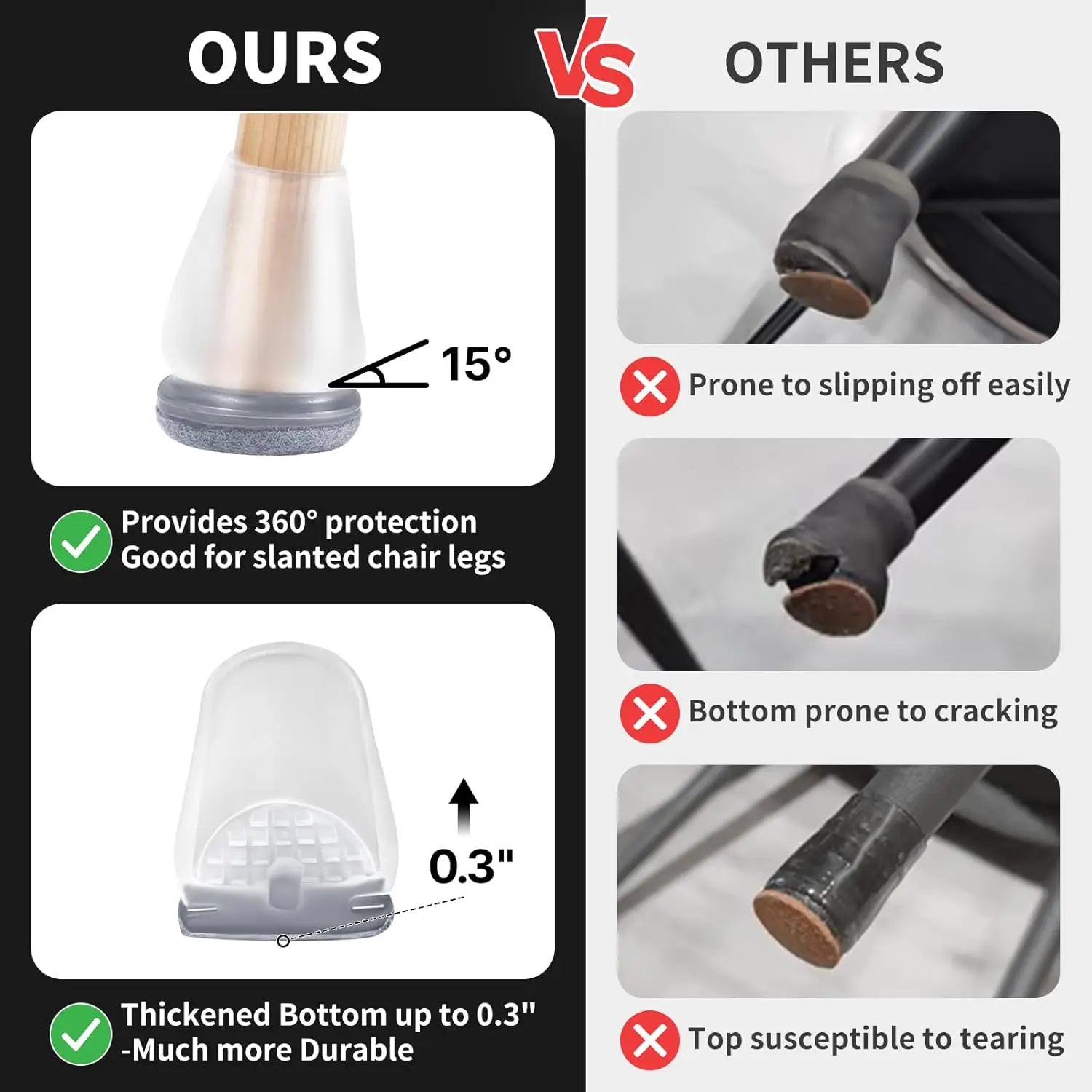 8PCS Grey Chair Leg Protector Foot Cover Diagonal Gray with Thick Wrap Felt Pads Silicone Furniture Table Feet  Protect Floors image 4