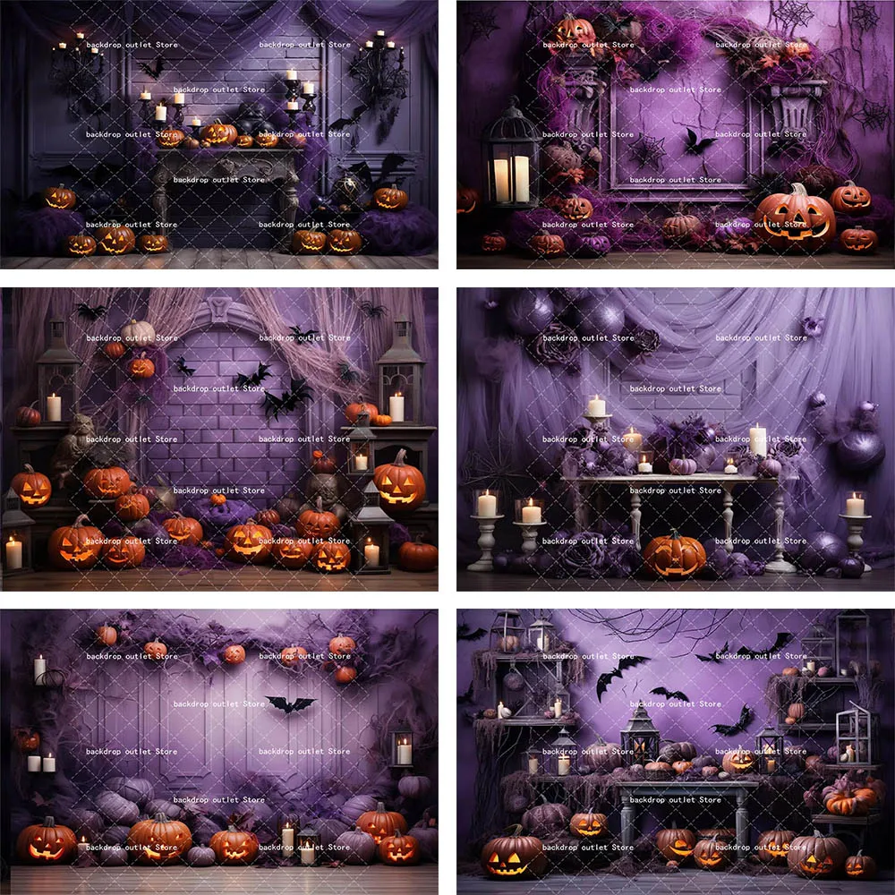 Mehofond outono roxo halloween fotografia cenários horror abóbora família festival morcego vela balão decoração fundo prop