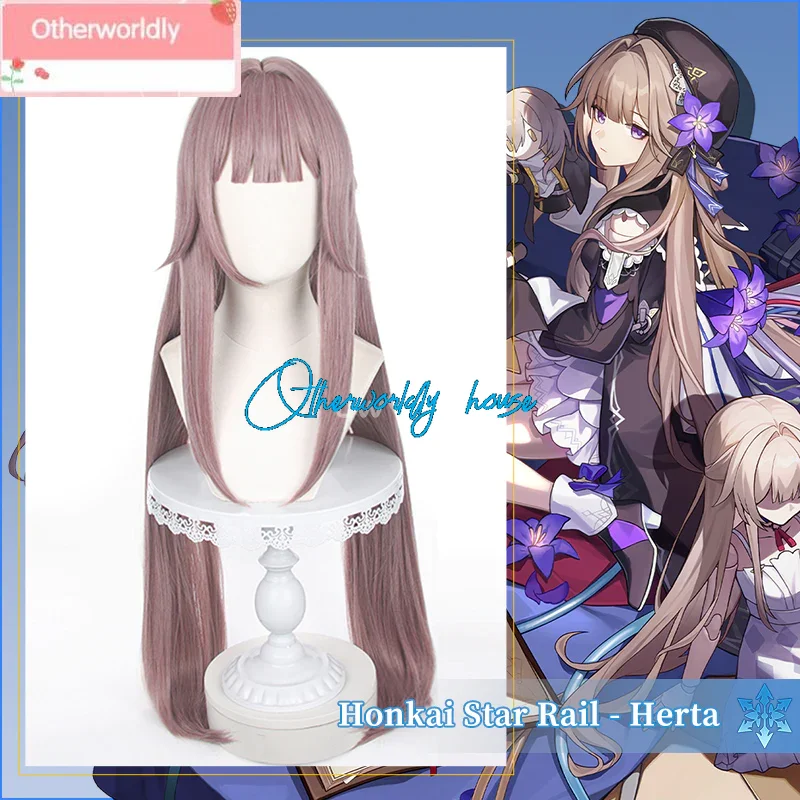 

Game Honkai: Star Rail Cosplay Herta Cosplay Wig 50CM Long Gray-Pink Long Hair Heat Resistant