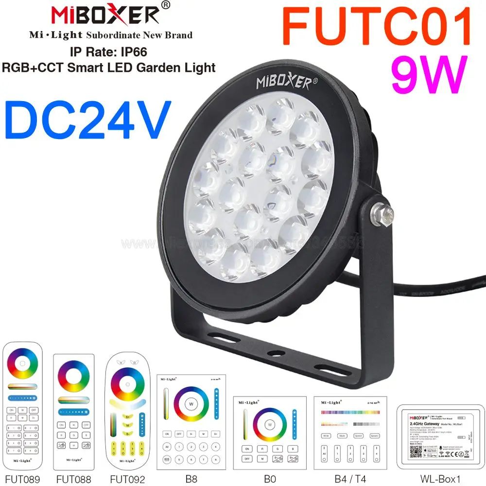 

Miboxer DC24V FUTC01 9W RGBCCT LED Lawn Light Garden Light Waterproof IP66 Outdoor 2.4G RF Remote Support WiFi APP Voice Control