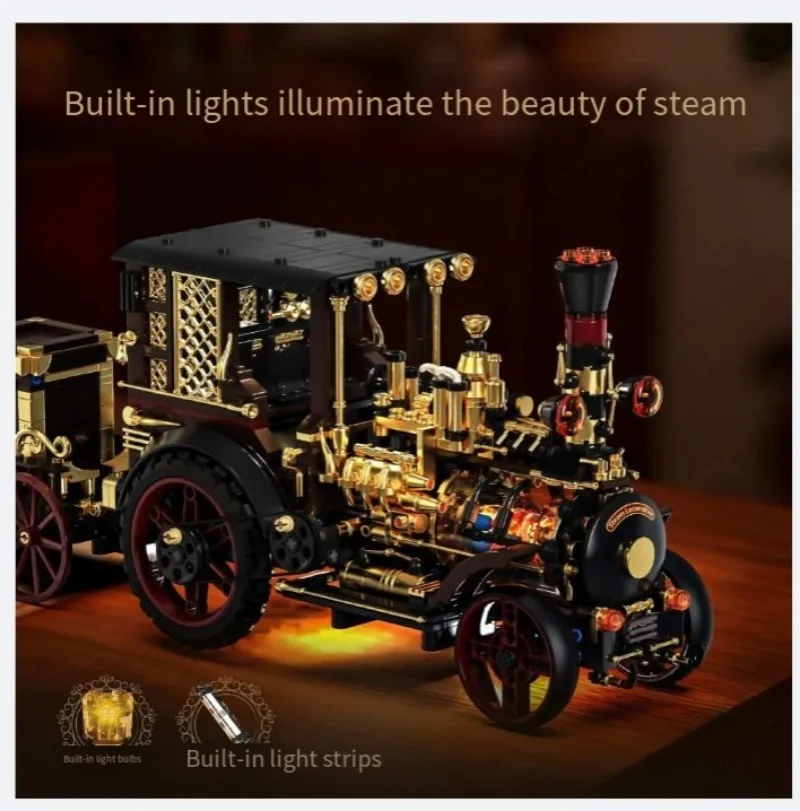 Creative 1331Pcs Vintage Mechanical Steam Car Building Blocks City Retro Steam Punk Vehicle Desktop Decoration Bricks Toys Gift view 6