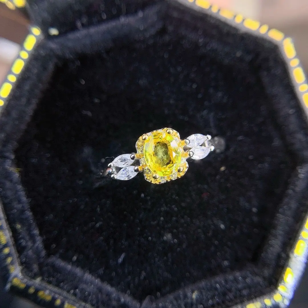 ZECAA Yellow Sapphire Fine Jewelry Woman Sapphire Ring With Natural Yellow Sapphire Gemstone 4*5mm Lady Sapphire Ring Jewelry