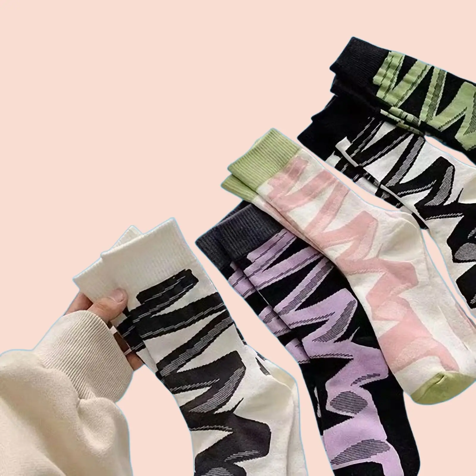 5/10 Pairs High Quality Women's Mid-Tube Line Socks Abstract Curve Ribbon French Stockings Socks Personality Casual Women Socks