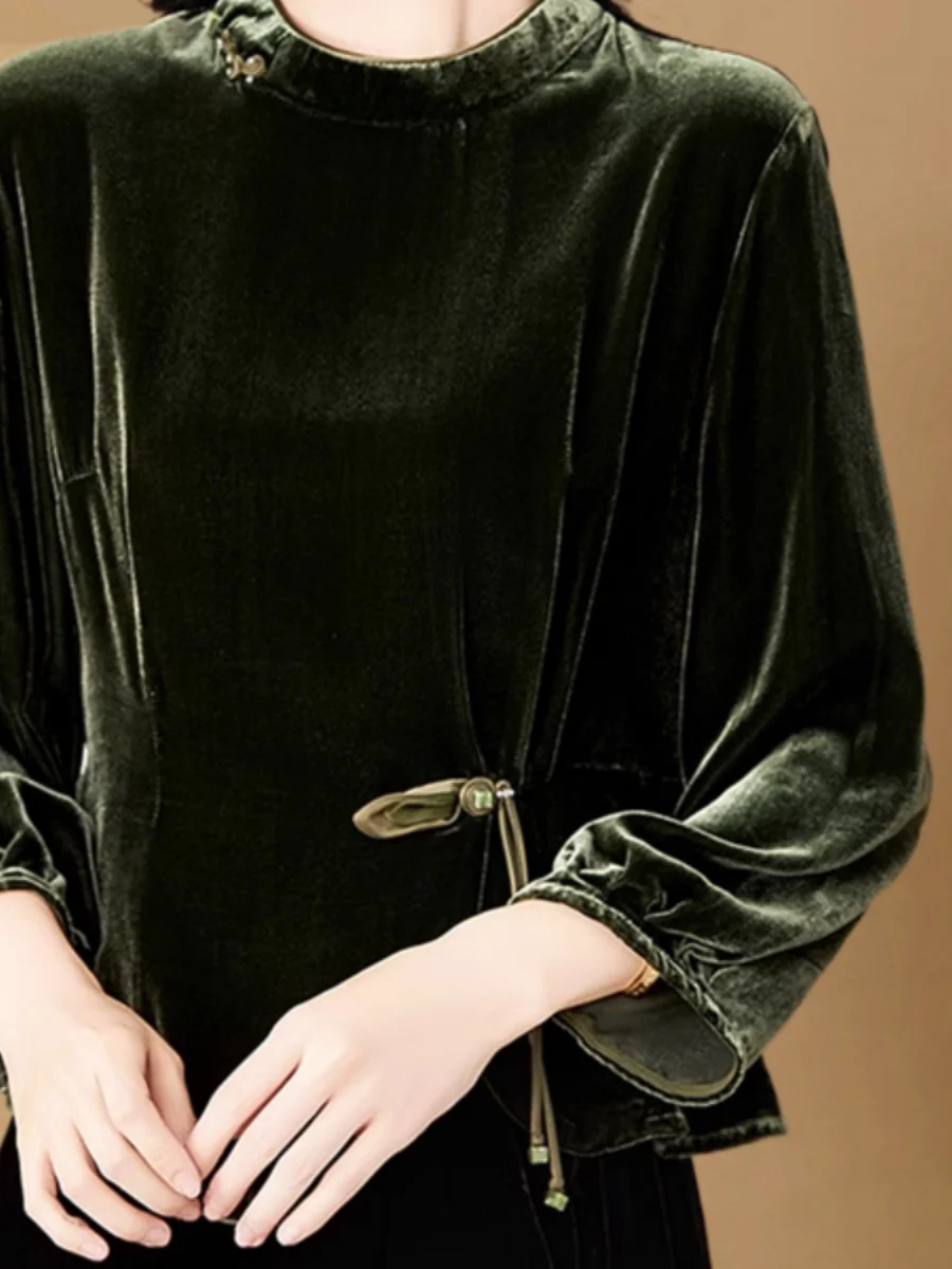 Fluwelen zijden lange Sve irt losse, modieuze basislaagtop voor dames, hoogwaardige T-irt voor moeders, casual basic voor woon-werkverkeer