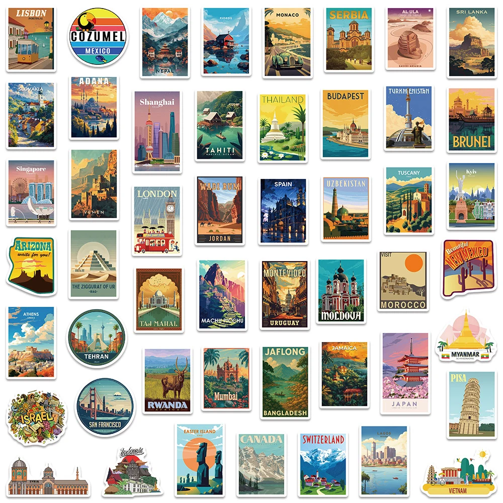 10/30/50/100 قطعة مدينة العالم معلم ملصقات الجمالية مقاوم للماء الكتابة على الجدران الأمتعة الهاتف مذكرات الرجعية لاصقة تزيين حزمة #6