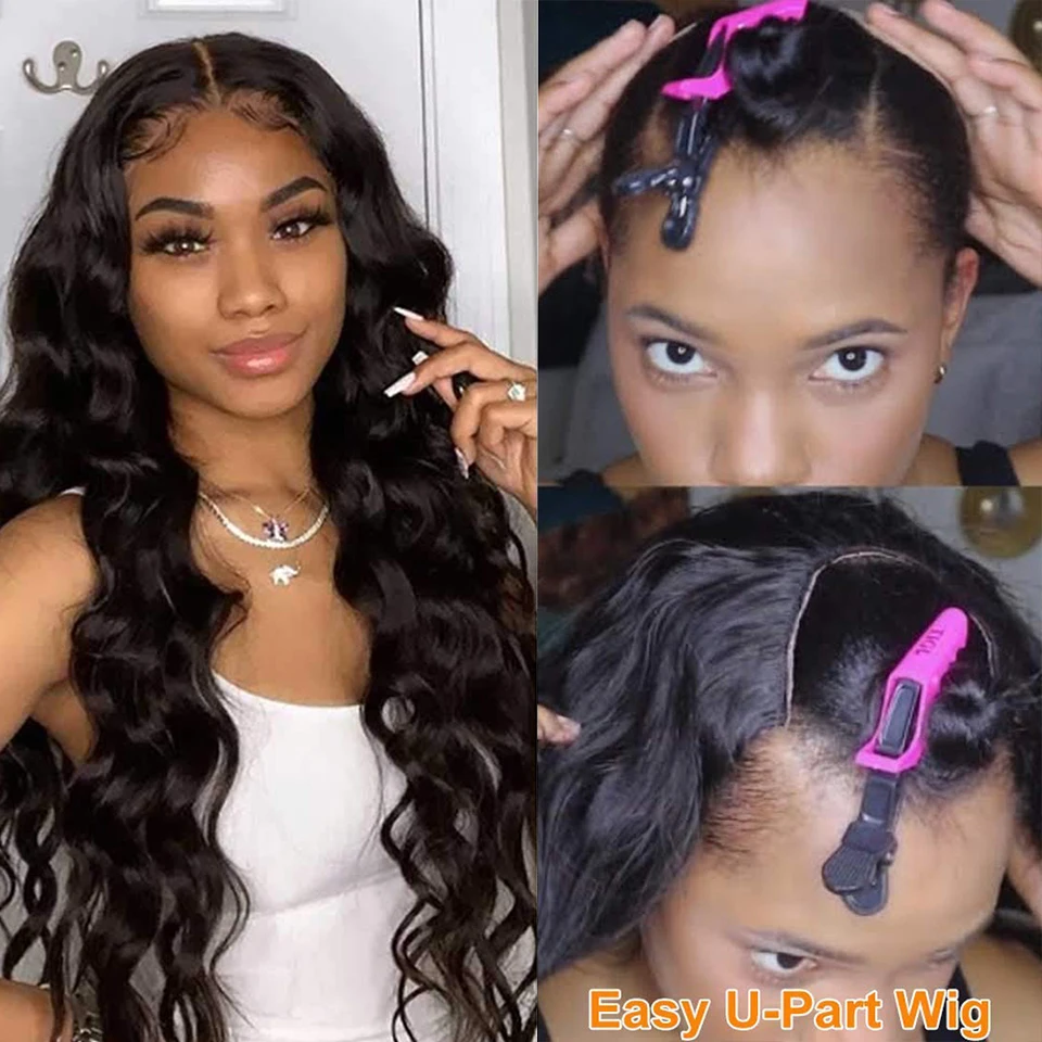 180% Cheap V U Part Wig Body Wave Human Hair Wigs For Women Brazilian  Hair Glueless Human Hair Wavy U Part Wig Natural Wigs