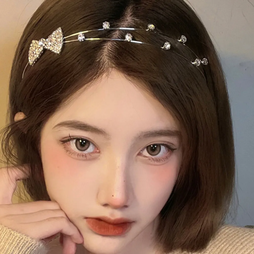 

Rhinestone Crystal Bow Headband Stylish Non-Slip Hair Accessory Party Wedding Birthday Elegant for Women Girls