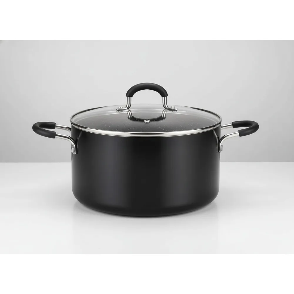 

6-Quart Granite Nonstick Stockpot with Lid, Heavy Gauge Aluminum Induction Cookware for Soup Pasta Cooking