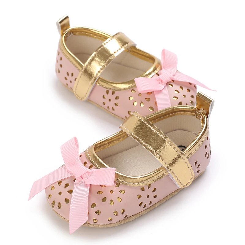 Elegant 0-18M Newborn PU Bow Decoration Baby Shoes Anti slip Cloth Sole Shoes For Girls Attending Parties Princess Shoes First