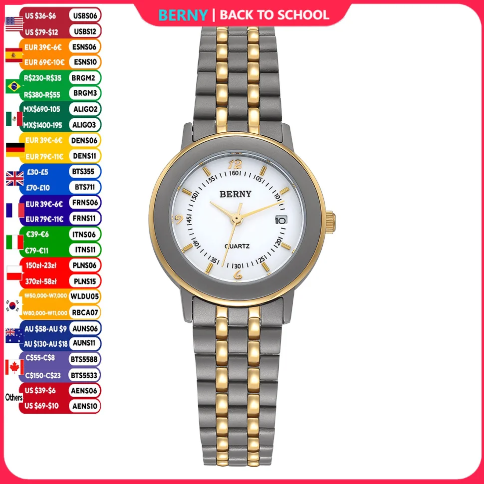 BERNY Titanium Watches for Women Casual Sport Easy Read Calendar Quartz Wristwatch Lightweight Fashion Waterproof Ladies Watch