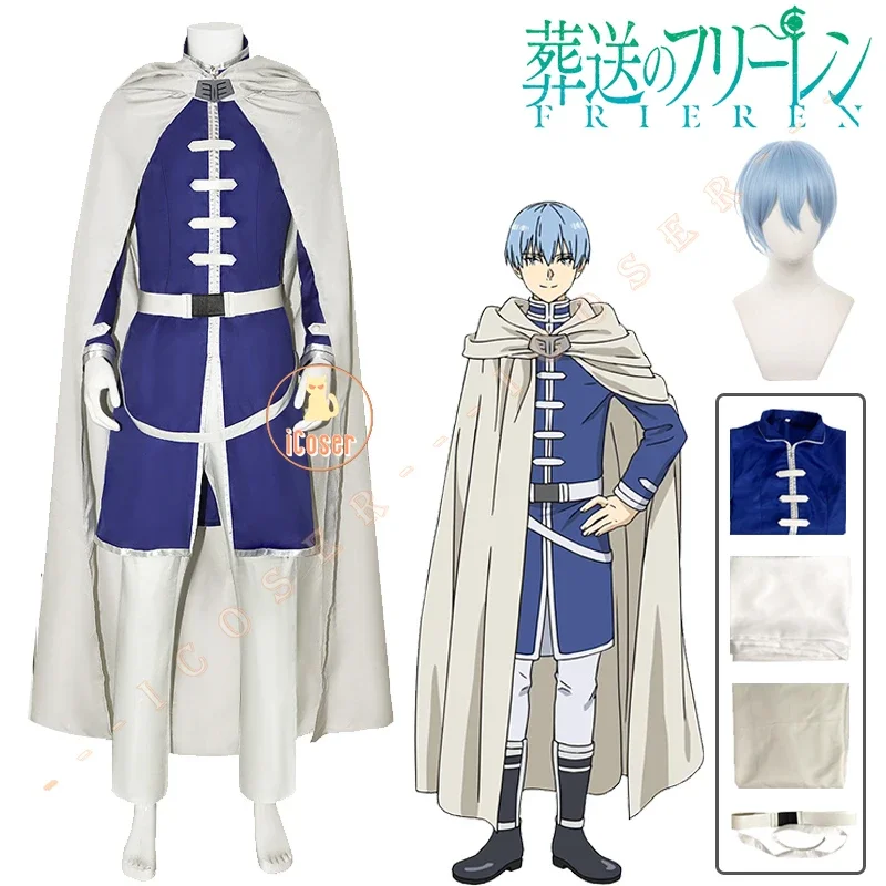 2025 New Himmel Cosplay Costume Wig Anime Frieren Beyond Journey's End Cloak Uniform Outfit Blue Hair Halloween Party Men Wom AA