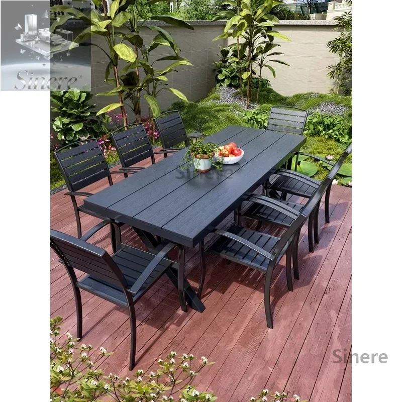 

Outdoor tables and chairs plastic wood courtyard anti-corrosion wood waterproof and sun protection combination three-piece set l