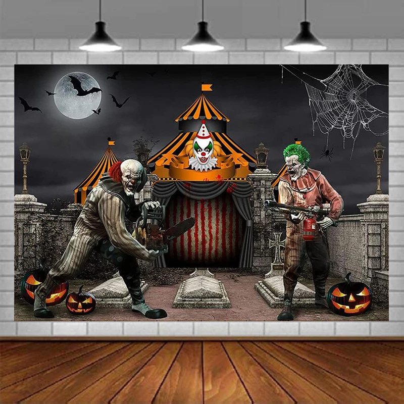 Horror Circus Photography Backdrop For Eve Clown Halloween Background Scary Cemetery Circus Carnival Party Decoration Photoshoot