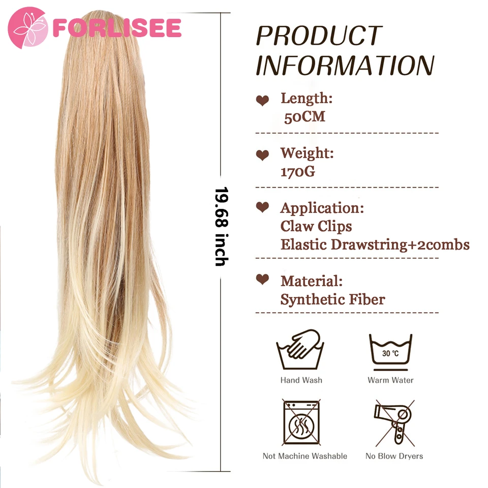 Synthetic Claw Clip In Ponytail Hair Extensions Hairpiece Long Silky Straight Fake Blonde Pigtail With Elastic Band Horse Tail