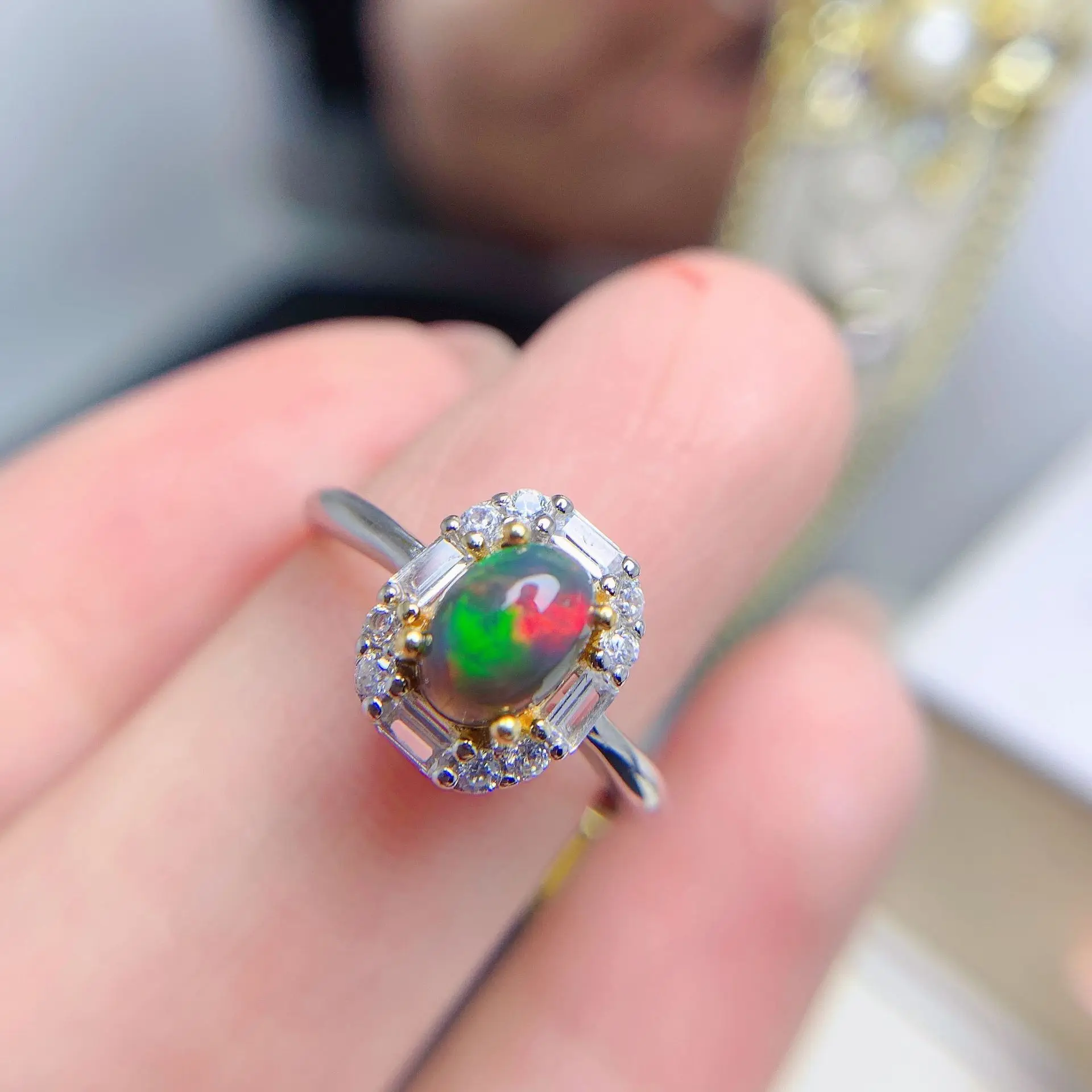 

Natural Opal Simple Black Opal Silver Ring 5mm*7mm Africa Black Opal Ring for Daily Wear Solid 925 Silver Jewelry