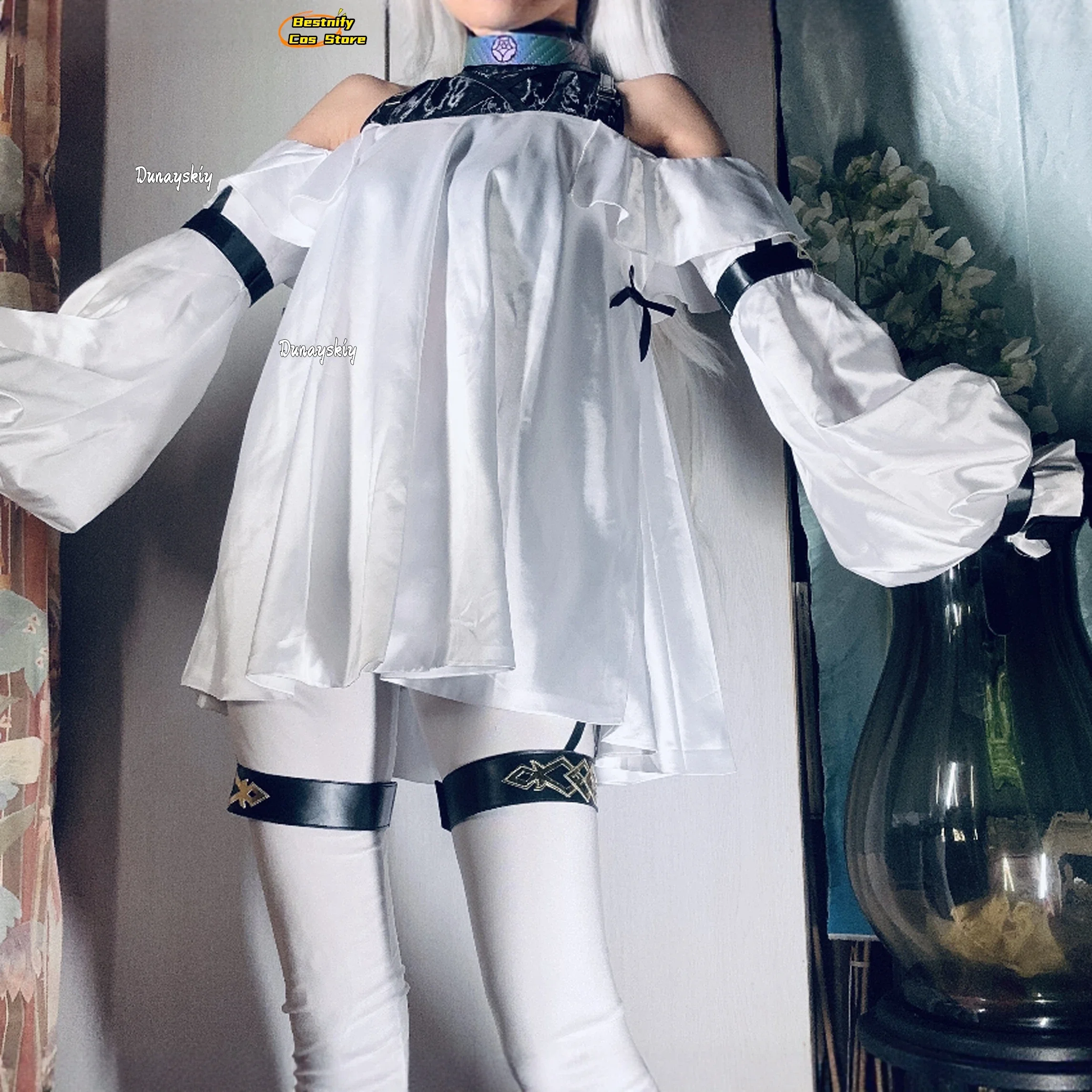 تأثيري أنيمي مصير/الطلب الكبير ميلوزين تأثيري حلي النساء الفتيات نفخة الأكمام لطيف لوليتا فستان ميلوزين لعب الأدوار شعر مستعار حذاء