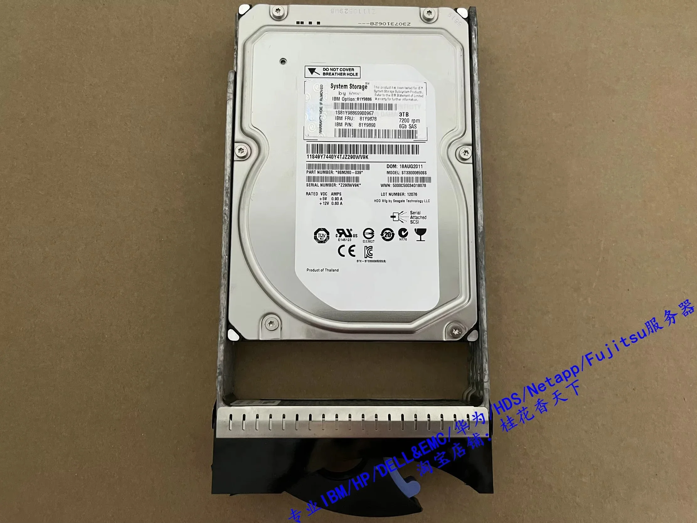 

Used For IBM 81Y9878 3T 7.2K SAS 3.5 81Y9886 81Y9890 DS3500 Hard Drive