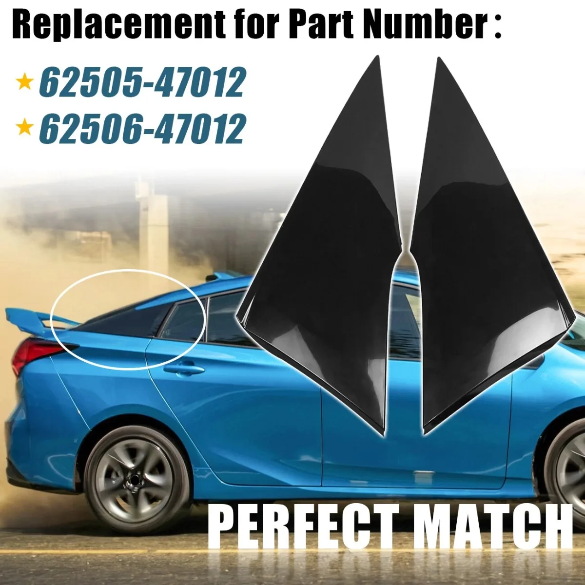 2PCS LH+RH Rear Door Window Triangle Delta Molding Cover 62505-47011 For Prius Prime17-22 Toyota Prius16-22 Triple-Cornered Trim