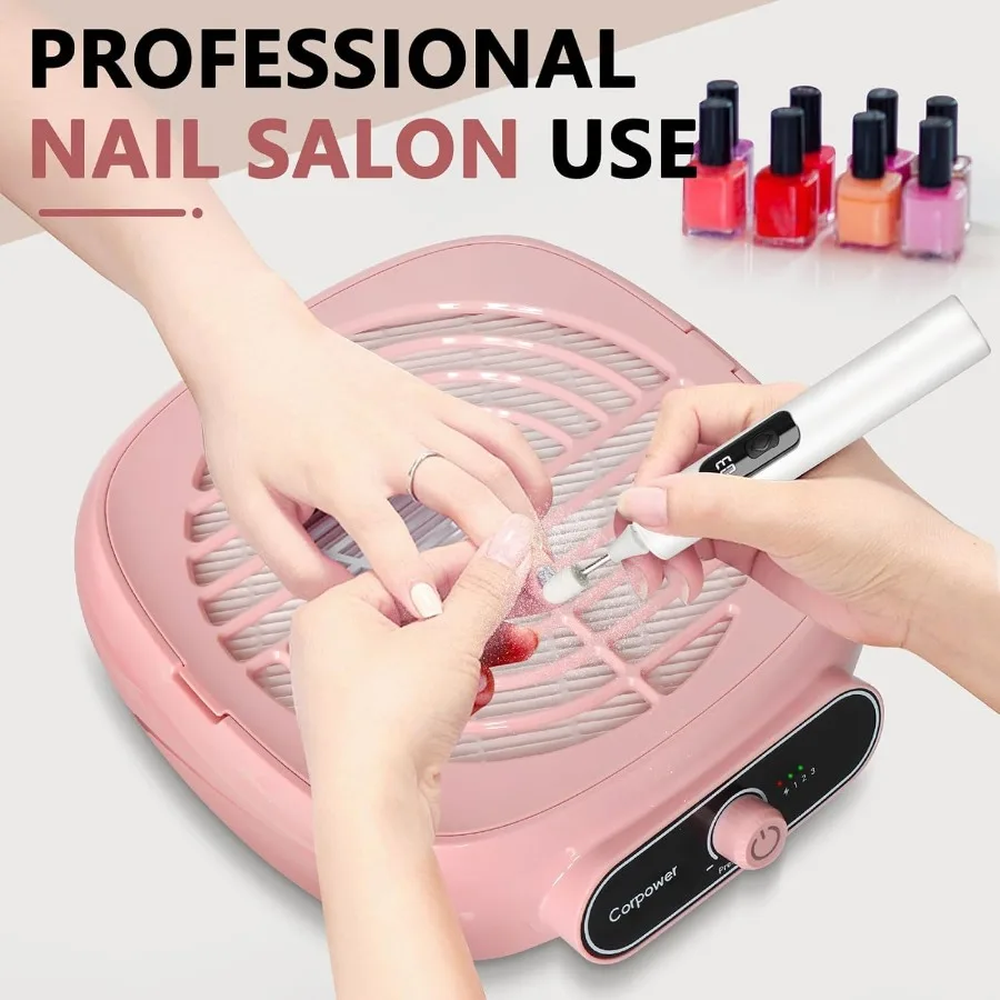 Profesjonalny odkurzacz do pyłu paznokci, bezszczotkowy turbo odkurzacz dla manicure z filtrem wielokrotnego użytku, mocny odkurzacz do paznokci z wentylatorem.