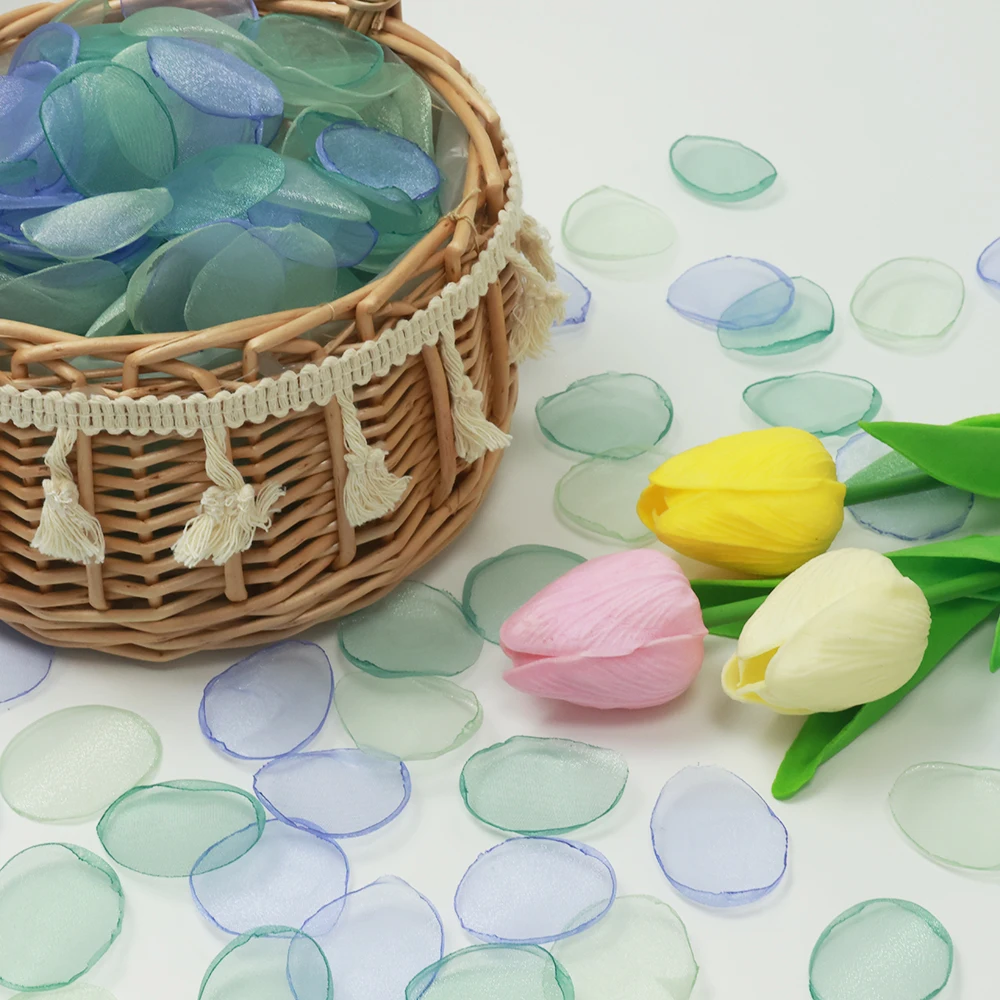 

100pcs Mixed Green Artificial Roses Petals Organza Flower Wedding Accessories Wedding Decoration Marriage Party Valentines'Day