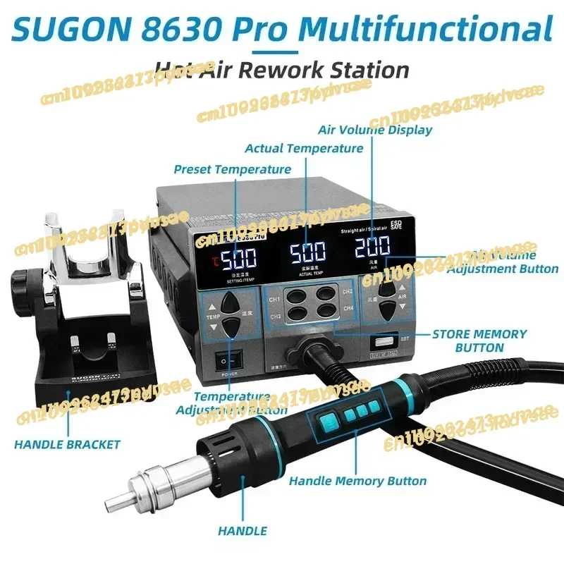 2025 2024 SUGON 8630Pro 1300W Hot Air Digital Display BGA Rework Curved Nozzle Welding Repair Desoldering Station view 6