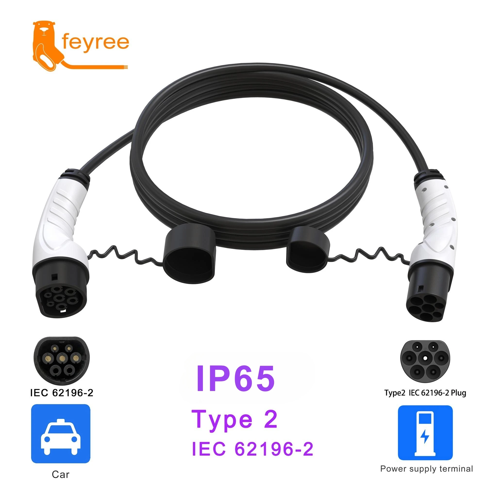 EV Charger Type2 to Type2 Cable Female to Male 16A 32A 1 Phase 3 Phase IEC 62196-2 Plug with 5M Cable for Electric Vehicle Car