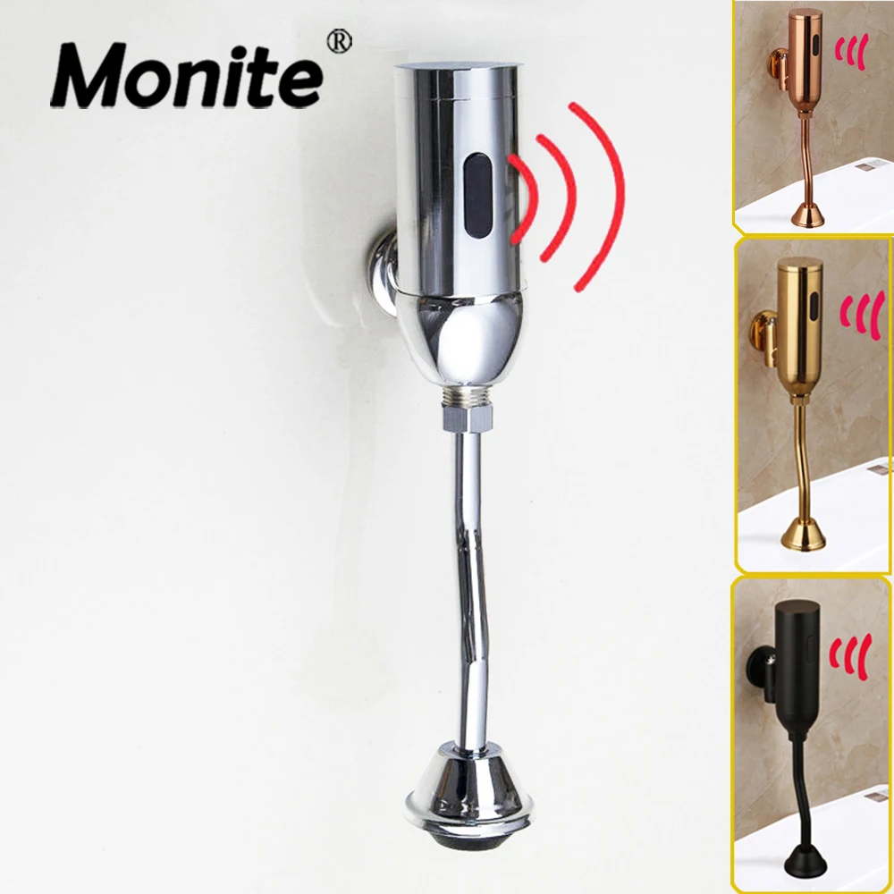 

Monite Urinal Bathroom Accessorie Toilet Automatic Flush Valve Sensor Urinal Wall Mounted Touch Faucet Urinal Matte Black Golden