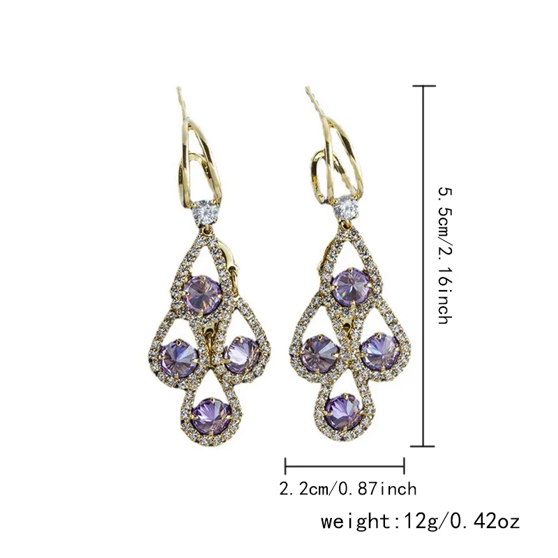 Vintage elegante lila Kristall Wasser tropfen lange Quaste Ohrringe für Frauen Design funkelnden Abschluss ball Accessoires Party Schmuck Geschenke – Detail 4