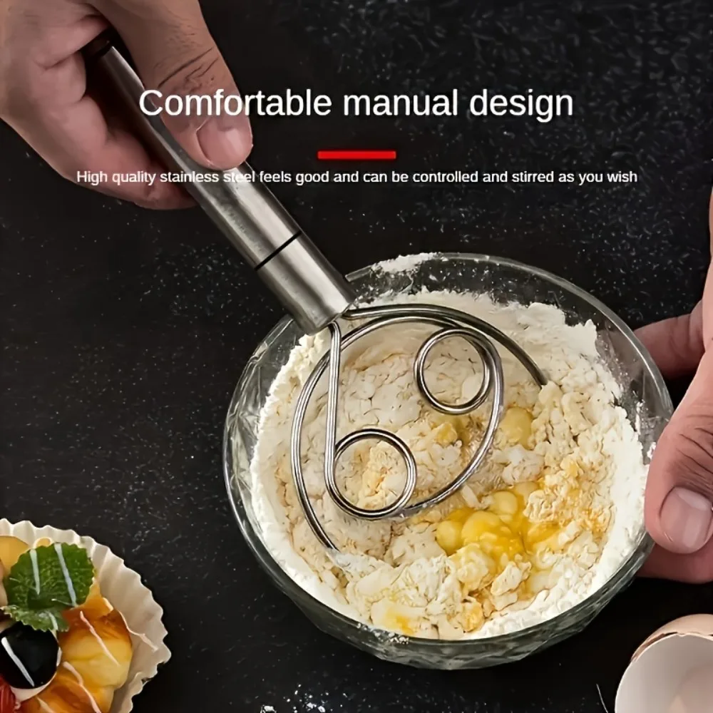 

​Stainless Steel Handheld Dough Mixer with Scraping Blade Dual Hole Quick Mixing Tool for Bread Kneading Cooking Baking Tools