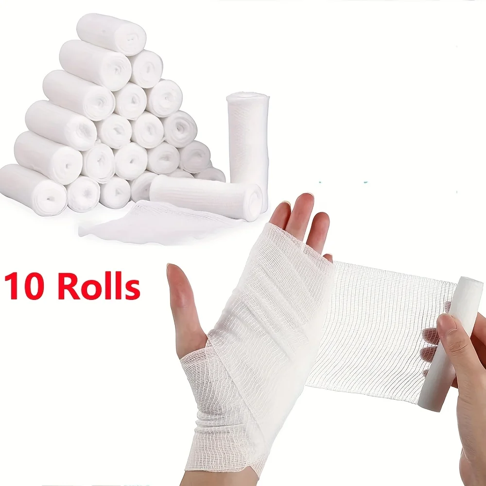 10 Rolls Breathable Gauze Bandage Rolls，Flexible & Secure Fit, Multipurpose Mummy Bandage