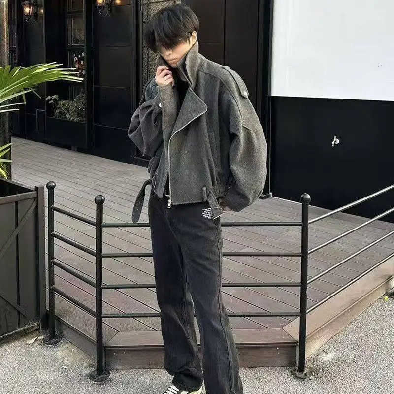 

Wool Blend Jacket Man Elegant Mens Retro Vintage Sherpa Lightweight Button-Down Stand-Collar Outdoors Recreation Campus City Ins