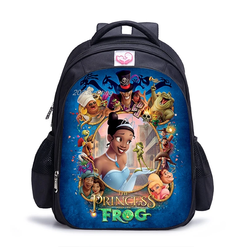 Mochila de dibujos animados de la princesa y la rana para niños y niñas, bolsos de hombro escolares, bolsos diarios para adolescentes y estudiantes de primaria