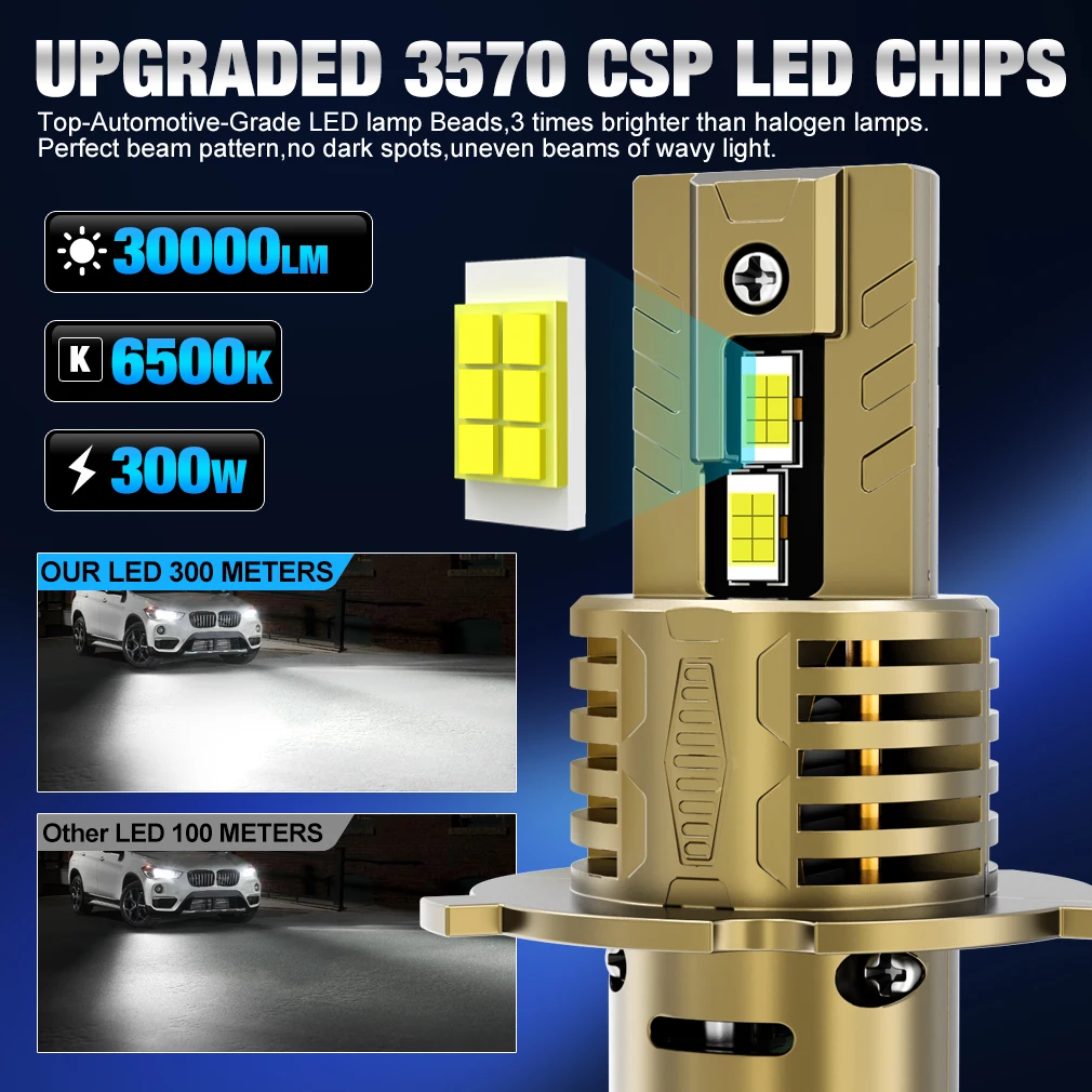 H4 LED المصباح Canbus H4 LED 30000LM 300 واط مصابيح كهربائية للسيارة 6500 كيلو 12 فولت-24 فولت عالية منخفضة شعاع السوبر مشرق توربو Led مصابيح #2