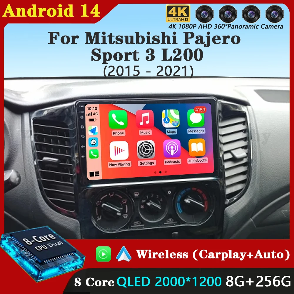 Android 14 Carplay Car Radio For Mitsubishi Pajero Sport 3 L200 2015 - 2021 Navigation Multimedia GPS Player Stereo WiFi+4G DVD