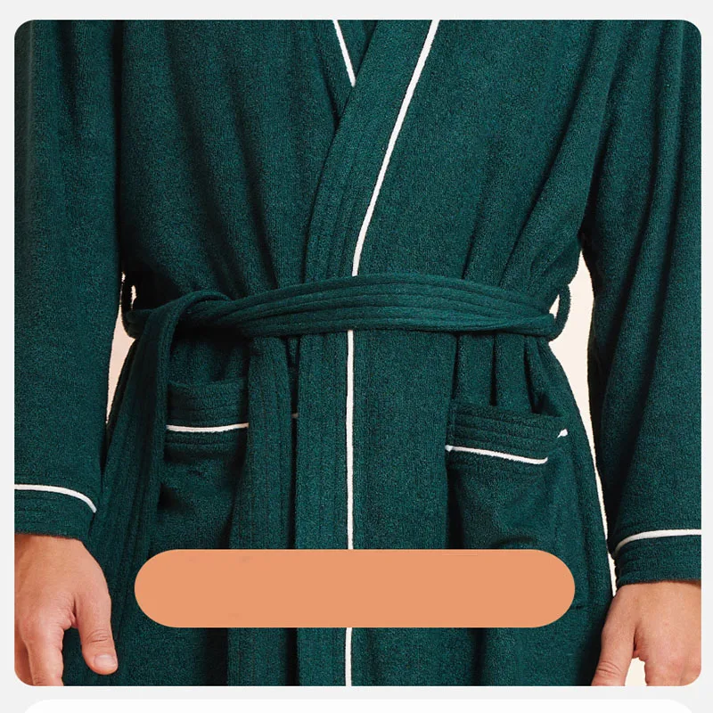 Men Blue Bath Robe Sleepwear Dressing Gown Long Sleeve Water Uptake Kimono Sleep Lounge Nightgown