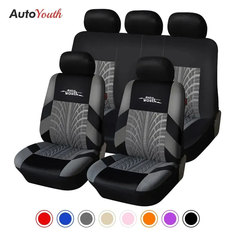סט מכסי כיסאות לרכב מותג AUTOYOUTH עם רקמה, מתאים לרוב הרכבים עם פרטי מסילת הצמיגים, מגן על כיסאות הרכב