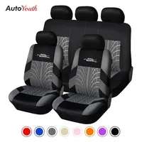 AUTOYOUTH-Conjunto de fundas de asiento de coche, protector de asiento universal con bordado para la mayoría de las cubiertas de coche, con diseño de pista de neumático, con estilo