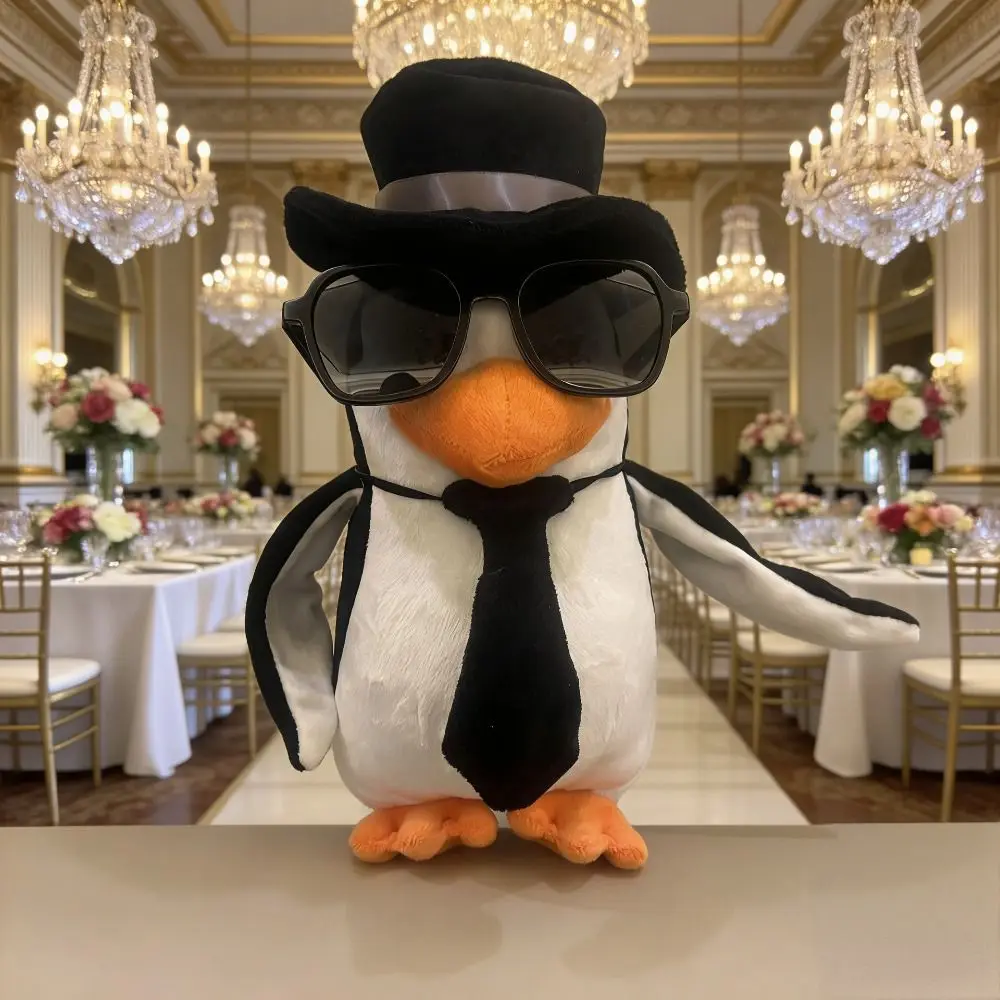 Pinguim macio fofo abstrato 23cm desenho animado de animal de pelúcia com chapéu óculos de sol pinguim presente infantil