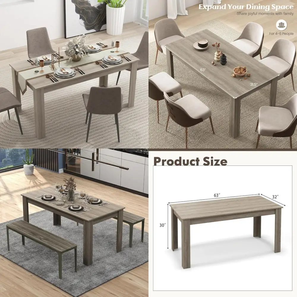Modern Rectangular Dining Table for 4-6, L-Shaped Leg Design, 63 Wood, Supports 330lbs