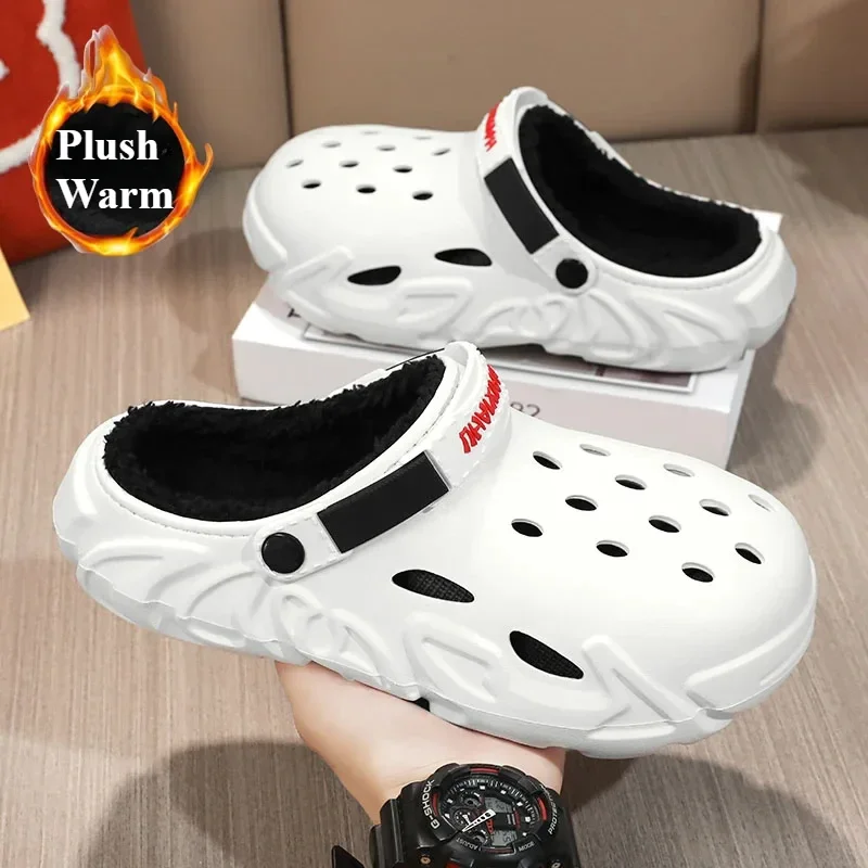 Zapatillas cálidas de invierno para hombre, zapatillas de felpa para mujer, pantuflas peludas cálidas para parejas, zuecos de piel para interiores, zapatos de algodón para el hogar, chanclas informales esponjosas