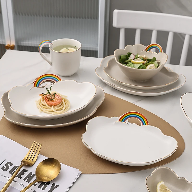 Rainbow Cloud Ceramic Rice Bowl Household 2024 New High Appearance Bowl and High End Tableware Dishes and Plates Sets