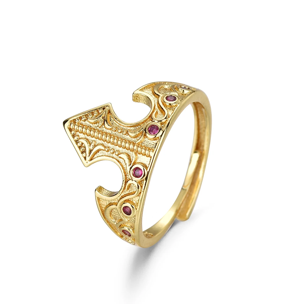 Sleeping Beauty Aurora Ring For Woman Girl Engagement Jewelry Accessorie Gold Plated Adjustable Princess Crown Ring Gift For Her