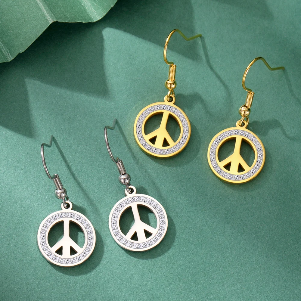 LIKGREAT Simple Peace Sign Symbol Hoop Dangle Earring for Women Stainless Steel Threader Drop Earrings Jewelry Gifts